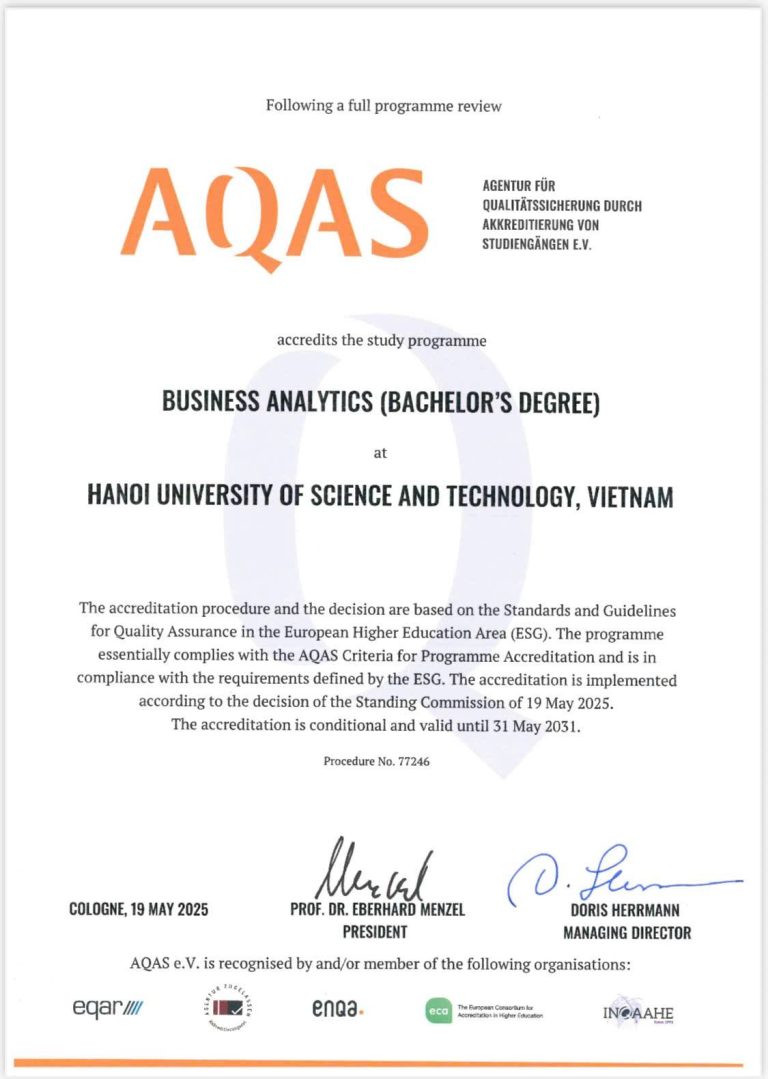 Chương trình Phân tích Kinh doanh (EM-E13) đạt kiểm định chất lượng quốc tế AQAS!