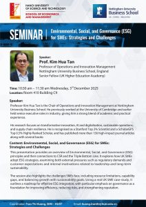 SEMINAR: Môi trường, Xã hội và Quản trị (ESG) đối với Doanh nghiệp Vừa và Nhỏ (SMEs): Chiến lược triển khai và những thách thức đặt ra