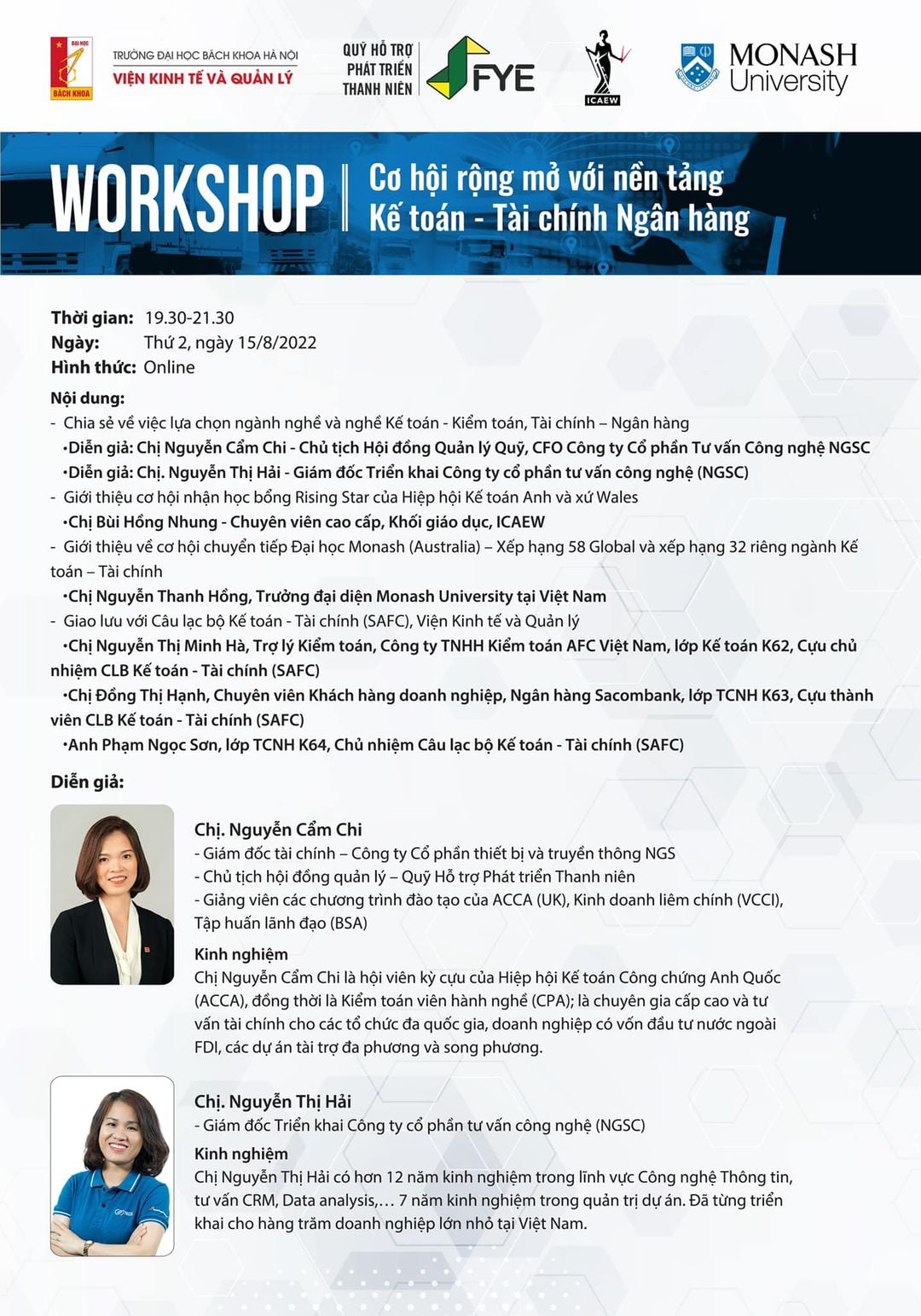 WORKSHOP CƠ HỘI RỘNG MỞ VỚI NỀN TẢNG KẾ TOÁN – TÀI CHÍNH NGÂN HÀNG